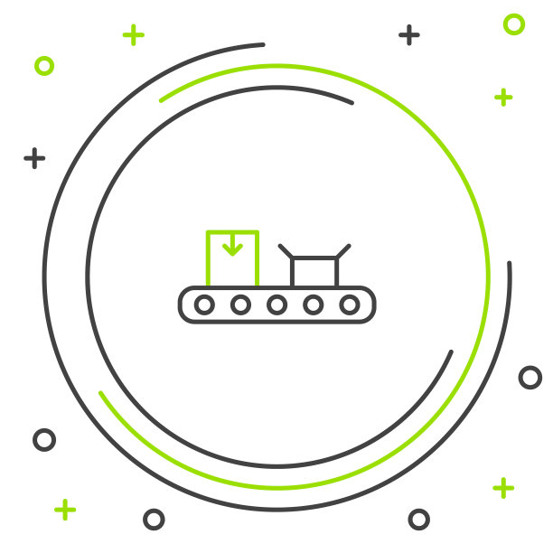 线传送带与纸箱图标隔离在白色背景。色彩缤纷的轮廓概念。向量图片下载