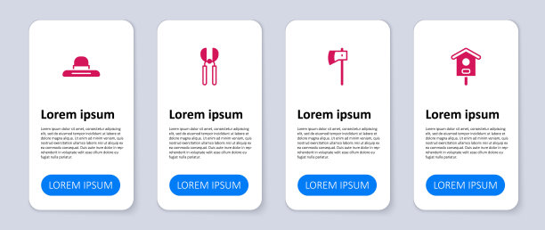 设置鸟屋，木斧，园艺剪刀和农民工人帽。业务信息图表模板。向量图片下载