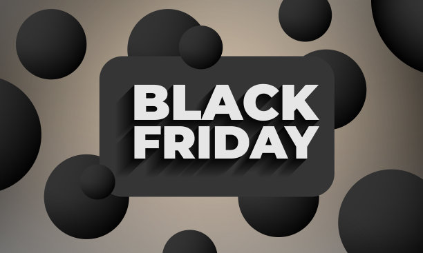 横幅黑色星期五与现代排版，现实的黑球，飞和发光，哑光球在黑暗的背景。矢量插图出售，广告和特别折扣。图片下载