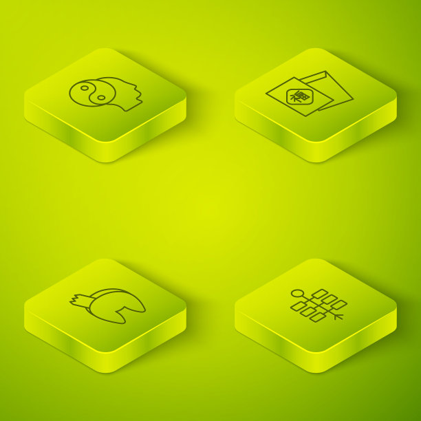 设定春节等距线，幸运饼干，烟花和阴阳符号图标。向量图片下载