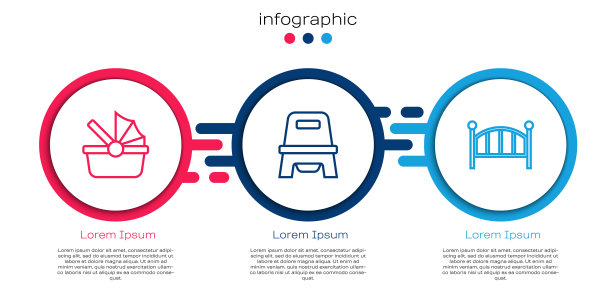 设置线婴儿推车，便盆和摇篮床。业务信息图表模板。向量图片下载