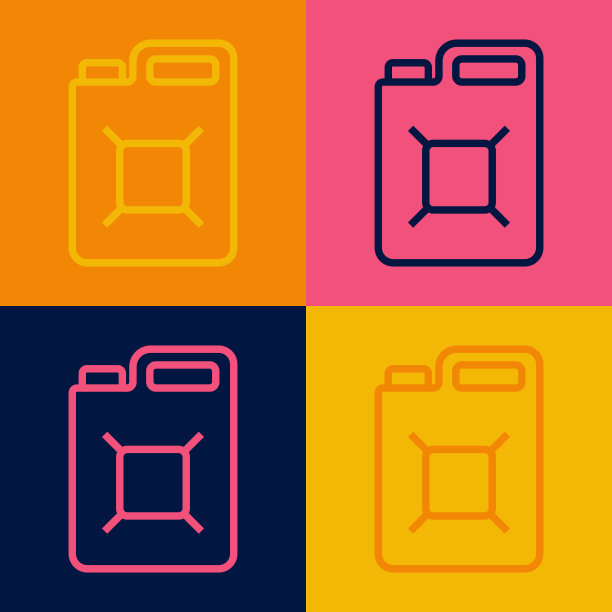 波普艺术线罐汽油图标孤立的彩色背景。柴油燃气图标。向量图片下载