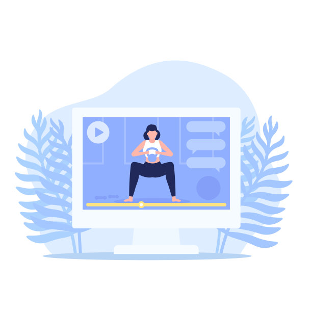 在线健身训练，女人做深蹲，锻炼，矢量插图图片下载