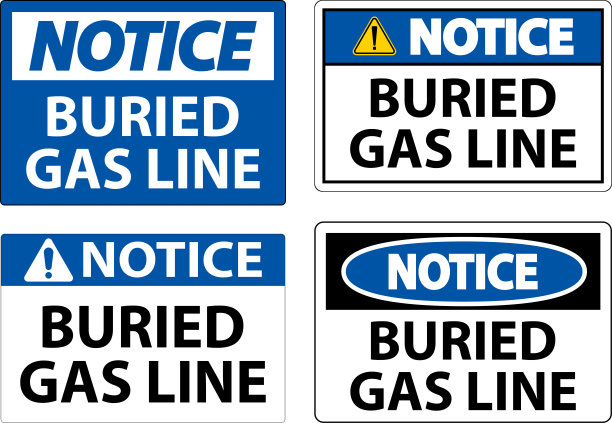 白色背景下埋入燃气管线的公告标志图片下载