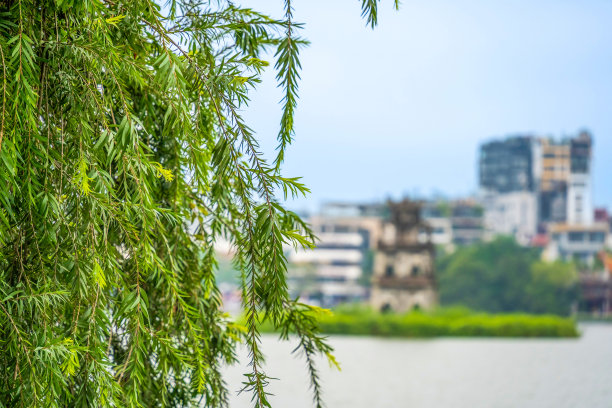 早上在河内市中心的还剑湖(Ho Guom)。还剑湖是河内著名的旅游胜地。旅游和景观的概念。图片下载