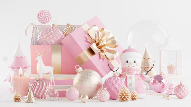 3d渲染插图讲台冬季圣诞节与圣诞树，圣诞老人，礼品盒，丝带，球，雪，产品，促销销售，演示台座3d渲染背景色。图片下载