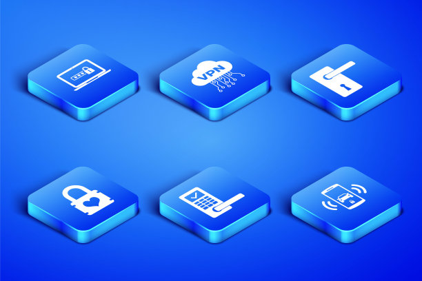 设置智能汽车报警系统，带密码笔记本电脑，无线数字门锁，挂锁心，云VPN接口和门把手图标。向量图片下载