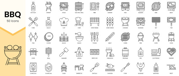 简单的轮廓集烧烤图标线性风格的图标图片下载