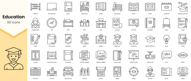 简单的轮廓集教育图标线性图片下载