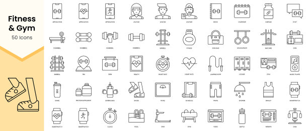 简单的轮廓集健身和健身图标图片下载