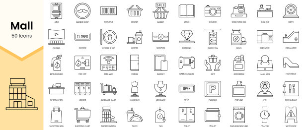 简单的轮廓集的商场图标线性风格图片下载