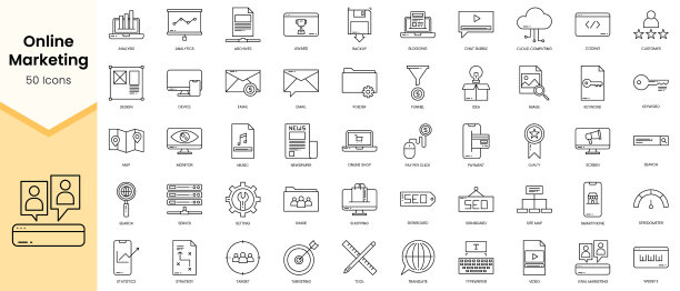 简单概述一套seo在线营销图标图片下载