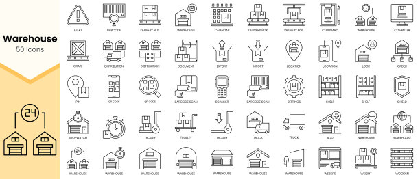简单的轮廓集仓库图标线性图片下载