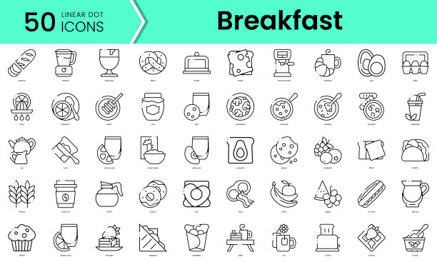 一组早餐图标线艺术风格图标包图片下载