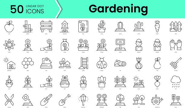 一组园艺图标线艺术风格图标包图片下载