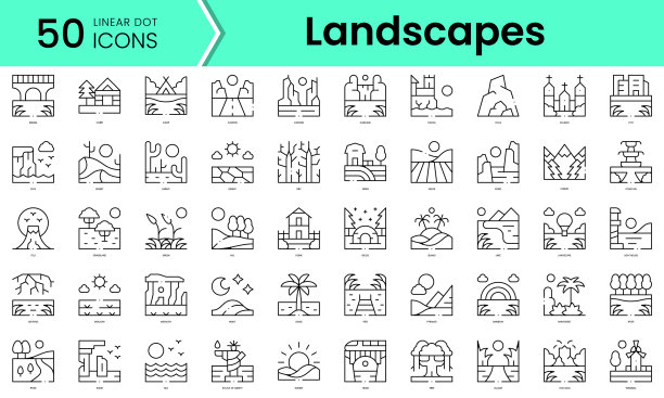 一组风景图标线条艺术风格图标图片下载