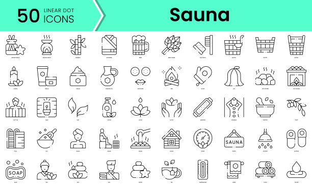 一套桑拿图标线艺术风格的图标包图片下载