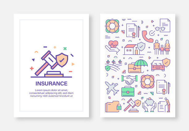 保险概念线风格的封面设计的年度报告，传单，小册子。图片下载