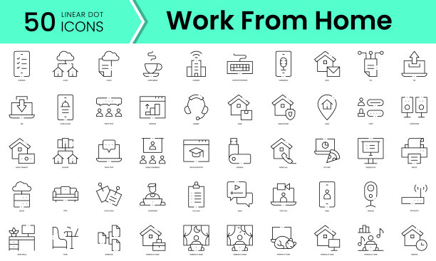 一组工作从家里图标线条艺术风格的图标图片下载