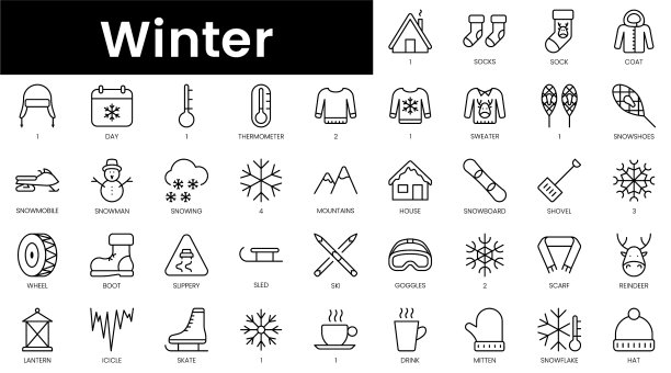 一套轮廓冬季图标极简薄图片下载