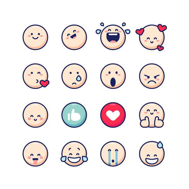 表情符号必不可少的收藏可爱的彩色线条艺术图片下载