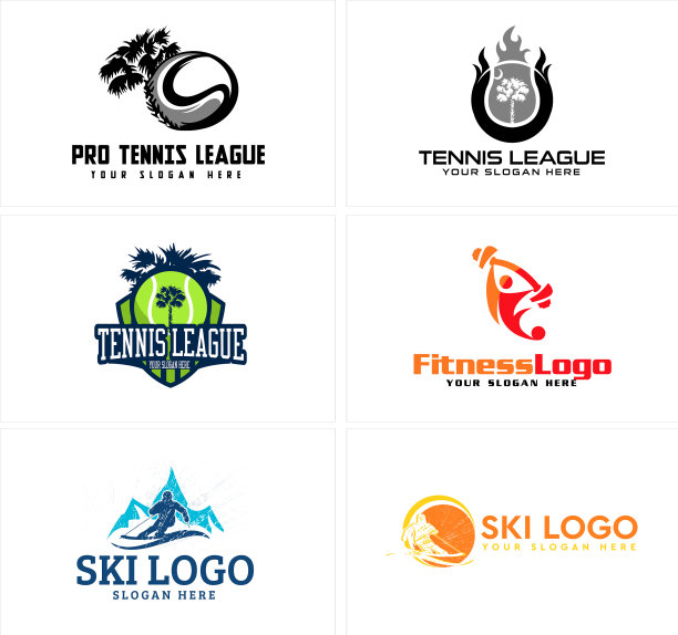 一套徽章网球滑雪健身健身房的标志设计图片下载