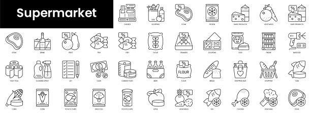 一套极简的超市图标轮廓图片下载