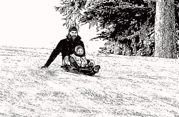 欢乐的父女一起滑雪图片下载