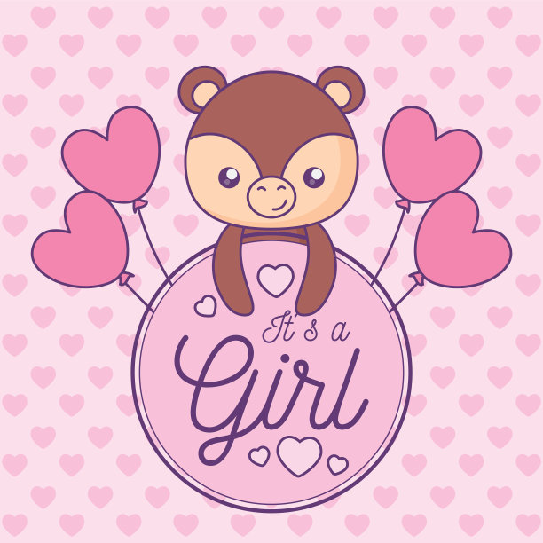 婴儿淋浴卡是一个女孩和可爱的熊图片下载