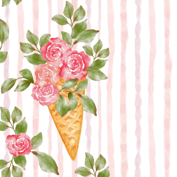 精致的水彩玫瑰卡，背景，邀请。夏天花背景文字，问候。条纹背景。图片下载