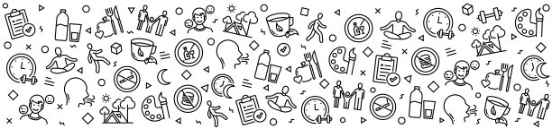 健康的生活方式模式与线性图标，时尚的线性风格向量图片下载