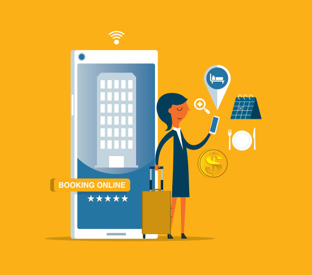 游客在网上选择酒店和预订房间-女商人图片下载