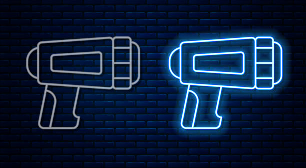 发光的霓虹灯线手电筒潜水员图标图片下载