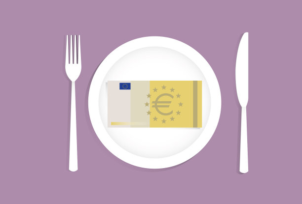 欧元钱放在盘子上，这是一个金融概念图片下载