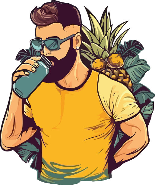 夏日背景中，大胡子男子手持玻璃图片下载