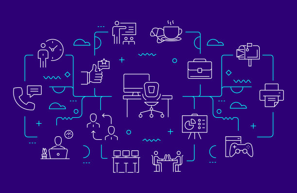 Co工作空间相关的网页横幅线条风格。现代线性设计矢量插图图片下载