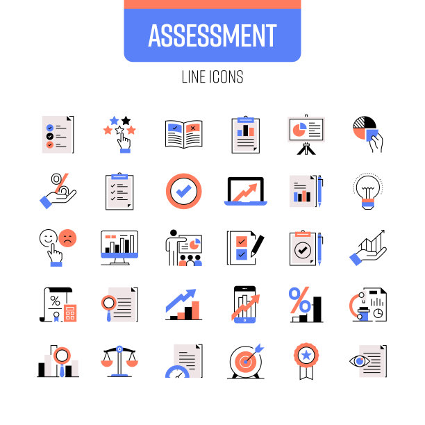 评估线图标集。分析，质量，检查标记，选择，财务，商业图片下载