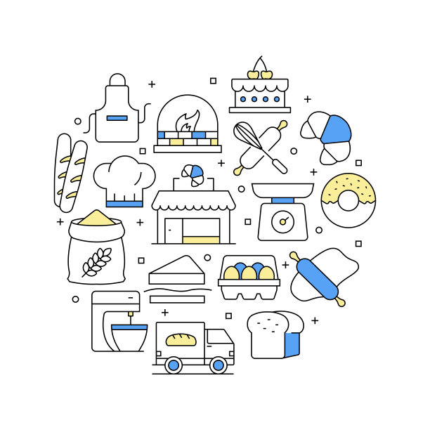 面包房相关的矢量横幅设计概念，现代线条风格与图标图片下载