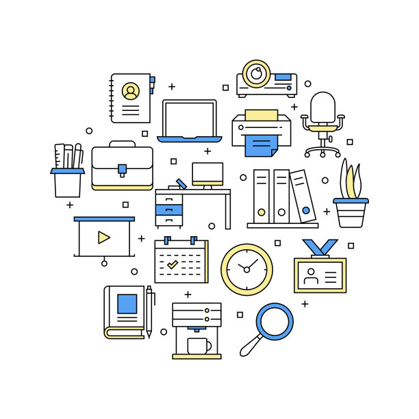 与办公室和工作空间相关的矢量横幅设计概念，现代线条风格的图标图片下载