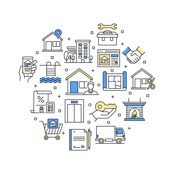 房地产相关的矢量横幅设计概念，现代线条风格与图标图片下载