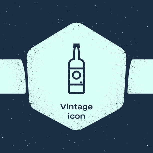 Grunge线啤酒瓶图标孤立的蓝色图片下载