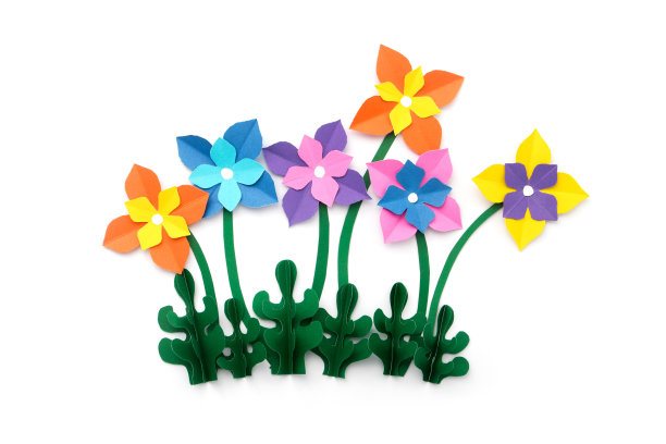 在白色的背景上由剪纸制成的群花。图片下载