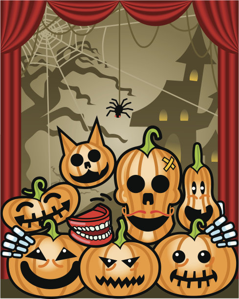 万圣节服装派对舞台矢量图片下载