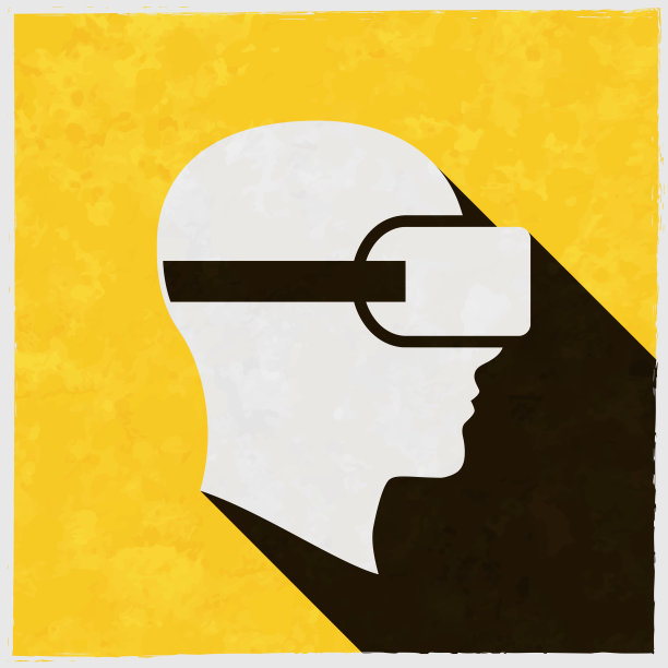 头戴VR虚拟现实头盔。图标与长阴影的纹理黄色背景图片下载