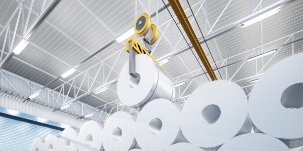 轧钢和桥式起重机制造或生产过程的三维效果图。图片下载