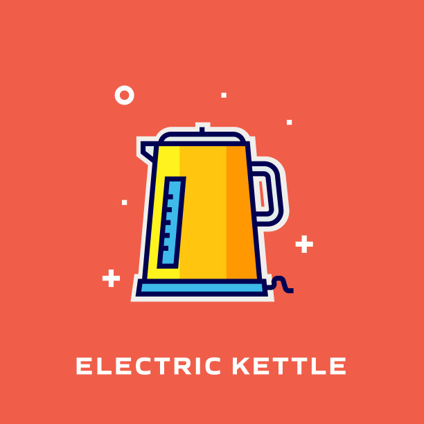 电水壶平面线图标，轮廓向量符号插图。图片下载