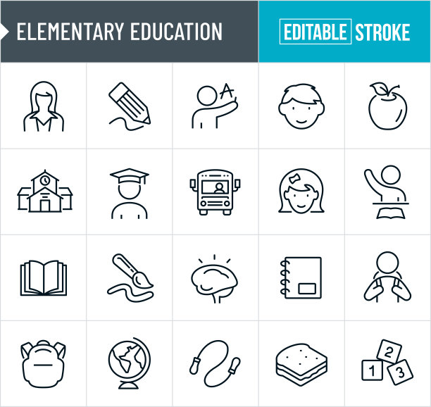 基础教育细线图标-可编辑笔画图片下载