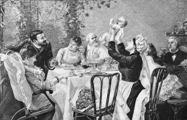 多代同堂幸福约宝宝，围坐在饭桌旁图片下载