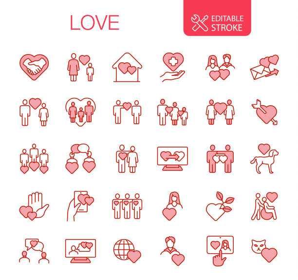 可编辑描边的爱情图标集图片下载