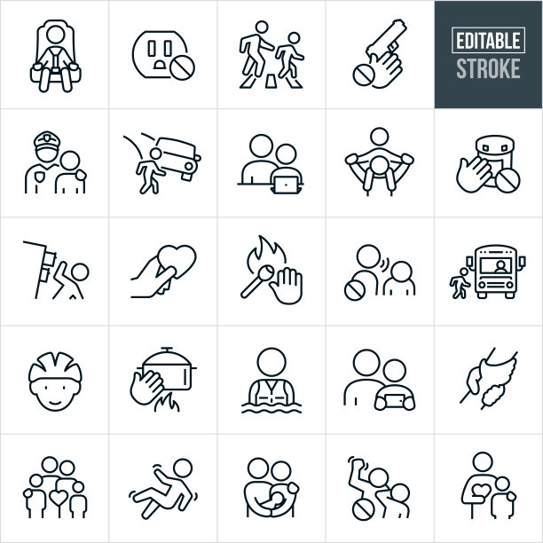 儿童安全细线图标-可编辑的描边图片下载